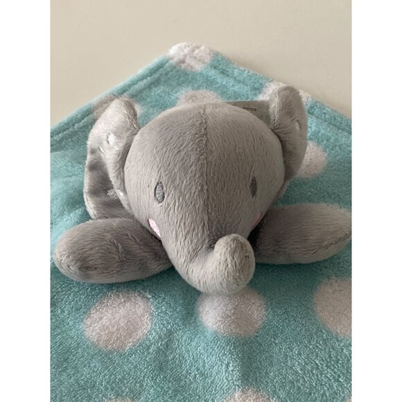 Gray Plush Elephant Security Blanket For Babies - Polka Dot Blue & White Blanket - Picture 4 of 9